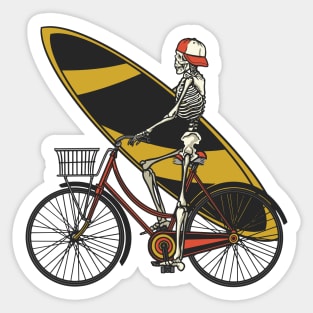 Surfer Skeleton on a Bike Sticker